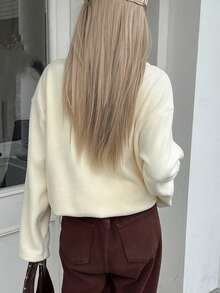 Livesso 女士保暖内衬宽松休闲商务套头衫，半开领，适合秋冬季 - 米色 - 查看 2