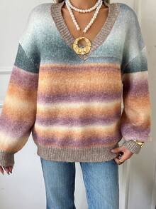 Livesso Suéter holgado y casual de mujer con efecto tie-dye, bloques de color y patchwork de punto, para otoño/invierno