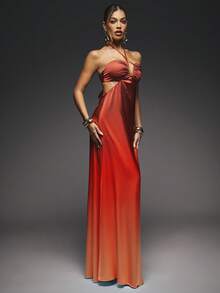 Hauture 女式渐变色镂空十字设计露背连衣裙，性感 - 彩色 - 查看 4