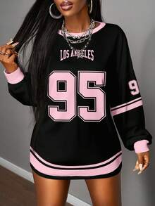 Slaydiva Koszulka damska z długim rękawem i grafiką w kolorze czarnym, jesień/zima 2025, w dużym rozmiarze