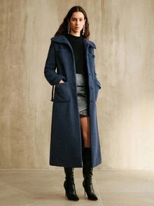 Anewsta 女士长款收腰超大口袋奢华优雅百搭时尚大衣，适合秋季、冬季、外出、正式场合、派对、时尚、新年、圣诞节、工作、毕业典礼、婚礼等场合。 - 藏蓝色 - 查看 12