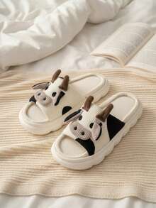 Pantuflas con diseño de vaca unisex para mujer hombre niño niña calzado de casa cómodo suave ligero casual descanso hogar interiores pijama invierno verano primavera otoño regalo original divertido animal print - Beis - Ver 2