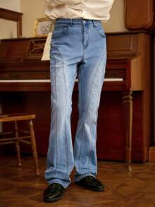 RivetRise Men's Light Blue Horseshoe Embroidered Slim Fit Flared Jeans - Light Wash - View 5