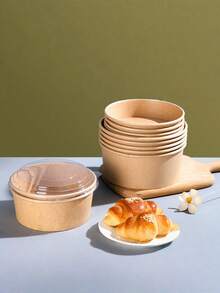 SHEIN 17盎司/500毫升 10/30/70/100个大号带盖纸碗，一次性汤碗，散装派对用品，适用于冷热食物、汤 - 500毫升/17盎司 - 查看 11