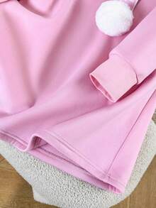 Resyla Plush Long Sleeve Casual Hooded Dress - Pink - View 4