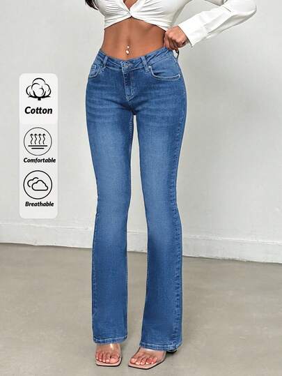 SHEIN Tall Women's Casual Daily Washed Slant Pocket Flare Jeans