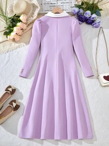Váy thắt eo trang trí nơ thanh lịch cho bé gái tuổi mới lớn - Màu tím hoa cà - Xem 2