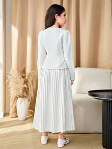 Tween Girl Square Neck Puff Sleeve Elegant Outfit - White - View 4