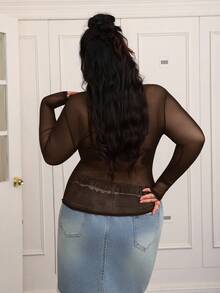 CovetEZ Áo cánh lưới mỏng gợi cảm cho nữ cỡ lớn - Cà phê nâu - Xem 3