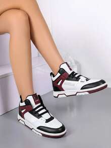 Tenis altos para hombre piel sintética costura reforzada, punta redonda, cordones clásicos, suela antideslizante, estilo urbano retro, uso casual y basketball, zapatillas - Blanco y Negro - Ver 1