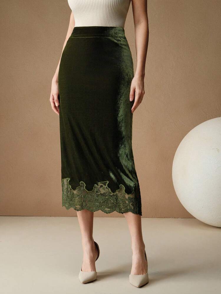 High Quality Autumn/Winter Fashion Standard Size Women Lace Embroidered Hem Sexy Bodycon Skirt