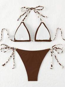 Swim Mod Women Leopard Print Halter Tied Sexy Bikini 2 Pieces Swimwear Set, Random Prints Summer - Multicolor - View 2