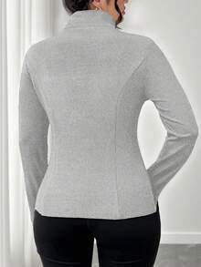 SHEIN Tall CURVE 大码保暖内衬全拉链夹克 - 灰色 - 查看 2