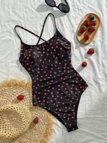 Swim Vcay Biquíni feminino sexy com estampa de morango e ajuste fino, novidade para primavera/verão