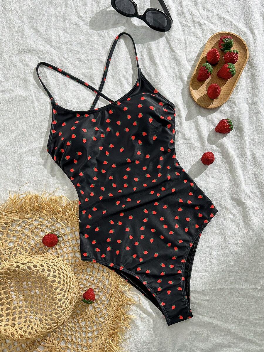 Swim Vcay Biquíni feminino sexy com estampa de morango e ajuste fino, novidade para primavera/verão