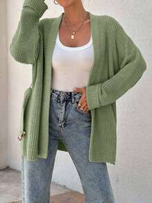 EURMUSE Women Oversize Asymmetric Shaped With Belt Detailed Rib Knitted Cardigan - Green - View 5