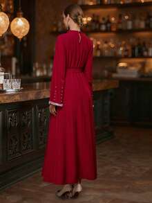 EMERY ROSE Vestido Elegante de Manga Sino e Gola Alta para Mulheres - Vinho - Visão 2