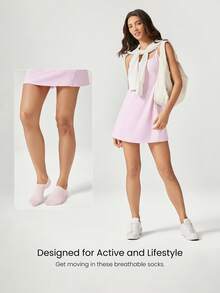 GLOWMODE 3 Pairs Invisible No-Show Socks Walk A Mile Soft Grip Daily Studio Workout Gym - Blush Crush - View 6