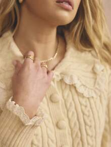 Aralina Cárdigan de manga larga con botones y cuello de encaje de estilo vintage, con detalles de punto de cable, para el otoño/invierno, suéter navideño de invierno - Albaricoque - Ver 5