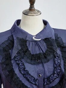 ROMWE EDITION Áo sơ mi tay dài cổ bẻ phong cách Gothic tối màu thời trung cổ cỡ lớn - Màu tím - Xem 5