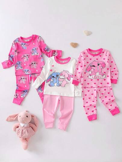 6pcs/Set Baby Girls' Minimalist Fashion Light Pink, Light Green And Beige Combination Leggings And Long Sleeve Bodysuits Pajamas