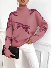 EMERY ROSE Áo len chui đầu tay dài cổ đứng họa tiết động vật dành cho nữ, Thu/Đông - Blush Crush - Xem 4