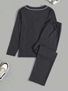 SHEIN Cottnline Men Striped Fabric Cardigan Regular Homewear Set - Navy Blue - View 3