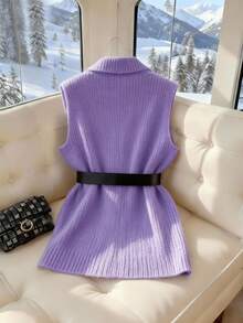 GlowEve Elegante chaleco de punto con bolsillo y cuello en V informal para mujer