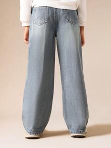 SUMWON Wide Leg Baggy Distressed Denim Jeans With Metal Studs And Faded Wash For Casual Everyday Wear - Medium Wash - View 2