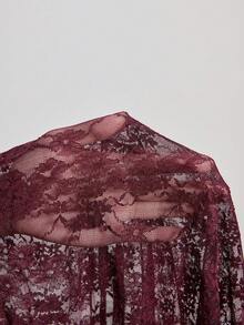 ATUI Studio 女士蕾丝透明性感半身裙，优雅百搭，适合派对、通勤、圣诞节、圣诞派对、婚礼宾客等场合 - 酒紅色 - 查看 7