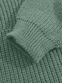 EURMUSE Petite Size Casual Rib Knit Crew Neck Women Sweater - Mint Green - View 5