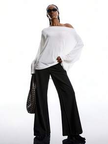 LYSMO Camiseta elegante de mujer con parches de encaje minimalista, elegante y sexy para otoño e invierno 2025. Parte superior elegante blanca para fiestas de otoño, verano en la playa y salidas de otoño e invierno - Blanco - Ver 3