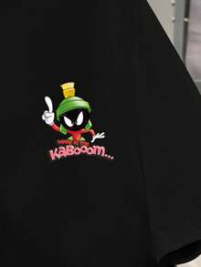 Looney Tunes X Manfinity Manfinity Joysei Camiseta de manga corta de cuello redondo con estampado de dibujos animados casual para hombre, verano - Negro - Ver 3