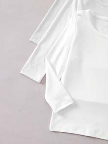 SHEIN Kleine Mädchen Klassisch Lässig Weite Passform Einfarbig Rundhals Langarm T-Shirt, Bequem & Modisch, Geeignet für Reisen, Leuchtend, Frühling/Herbst