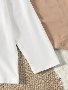 Set de 3 camisetas de manga larga con cuello redondo y estampado gráfico de dibujos animados lindos y casuales para niñas, de colores variados, tops de otoño para uso diario y al aire libre