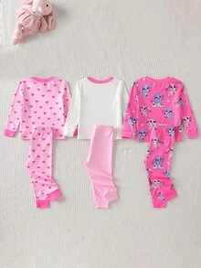 6pcs/Set Baby Girls' Minimalist Fashion Light Pink, Light Green And Beige Combination Leggings And Long Sleeve Bodysuits Pajamas - Multicolor - View 2