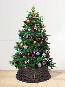 Cirelle 1pc, Christmas Tree Collar, Plastic Rattan Christmas Tree Skirt, Rural Decoration, Christmas Tree Skirt Base, Natural Woven Christmas Tree Fence, Farmhouse Paper Rope Christmas Tree Skirt, Holiday Rural Brown Base Cover For Christmas Tree Decoration, Christmas Decoration, Christmas Gifts - Brown - View 5