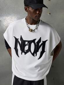 NEON BLANC 男式街头嘻哈图案印花圆领 T 恤 - 米色 - 查看 4