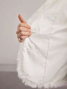 Heiryn 新款仿皮羊毛短款夹克，高端风格 - 白色 - 查看 6