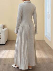 SHEIN Cottnline Knitwear Maxi Dress With Fancy Buttons - Beige - View 6