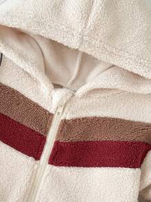 Playful Pals 2 Peças Conjunto Casual de Bebê Menino com Top de Manga Longa Forrada e Calça, Moletom com Capuz Zíper e Recortes Coloridos Combinando com Calça, Adequado para Casa, Passeios e Festas no Outono/Inverno