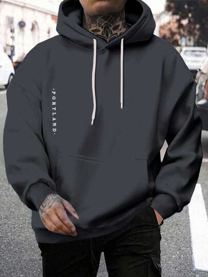 Cotton Men Letter Printed Regular Hoodie Sweatshirt