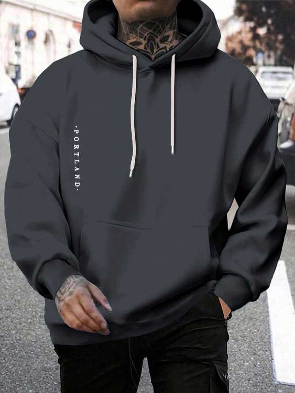 Cotton Men Letter Printed Regular Hoodie Sweatshirt