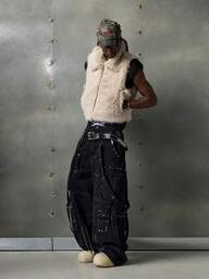 NEON BLANC 남성용 단색 민소매 지퍼 캐주얼 인조 모피 조끼, 가을 겨울용