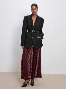 ATUI Studio 女士蕾丝透明性感半身裙，优雅百搭，适合派对、通勤、圣诞节、圣诞派对、婚礼宾客等场合 - 酒紅色 - 查看 3