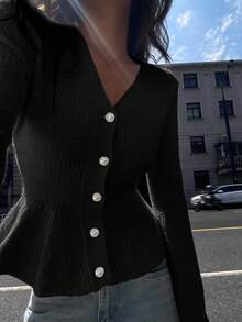 DAZY Women's Loose Cardigan With Pearl Buttons, Autumn