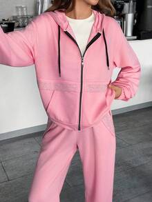 EURMUSE HAI MẢNH ÁO NỈ HOODIE MÀU XÁM NHẠT HAI CHỈ VÀ QUẦN NỈ CÓ CHI TIẾT ĐÁ LẤP LÁNH - Màu Hồng baby - Xem 6