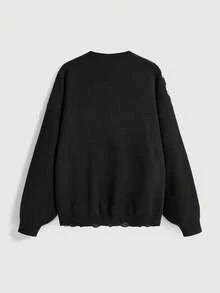 ROMWE Goth 大码深色真相眼图案宽松长袖针织套头衫，秋冬 - 黑色 - 查看 2