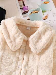 Elladie kids 女孩可爱甜美休闲连体裤和粉色衬衫上衣夹克套装，蓬松开衫，适合秋季、冬季 - 杏色 - 查看 5