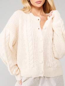 MISSGUIDED Cárdigan de punto con botones y cuello polo para otoño e invierno - Crema - Ver 5